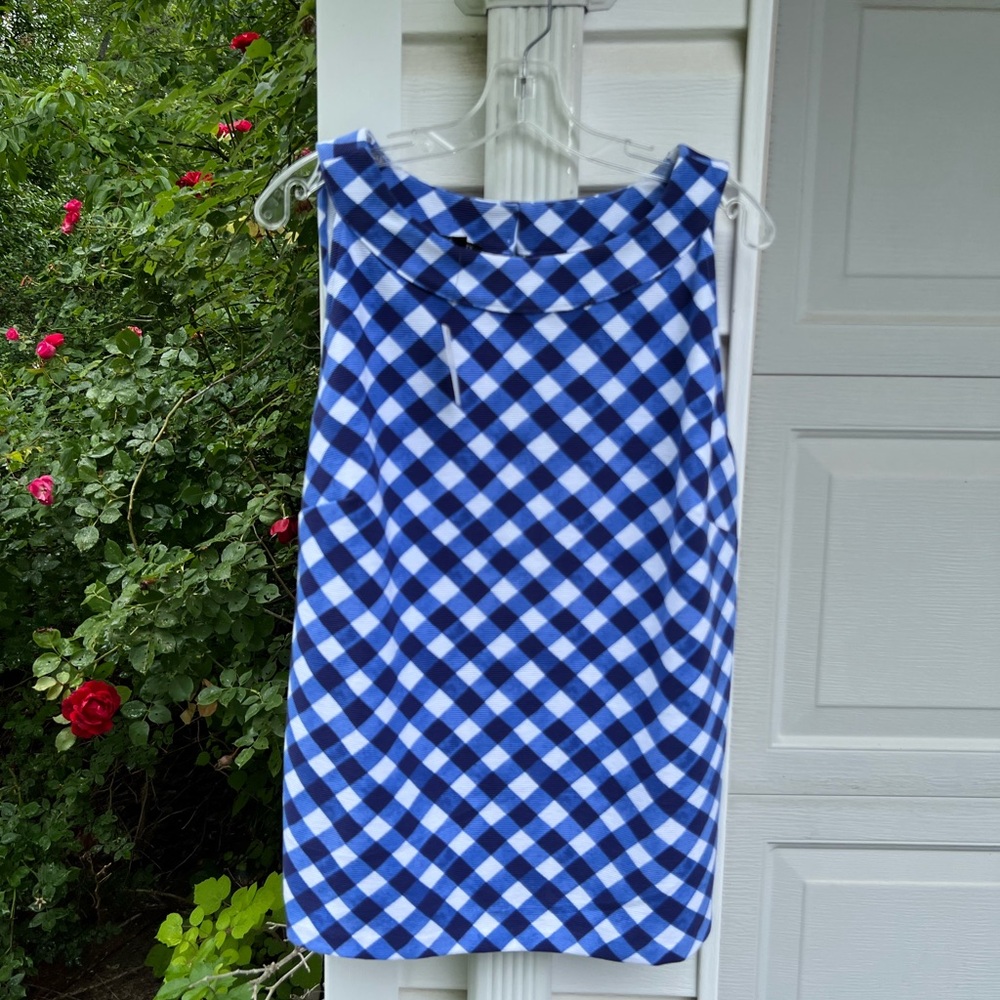 NWT Talbots Pretty Blue White Check Sleeveless Top